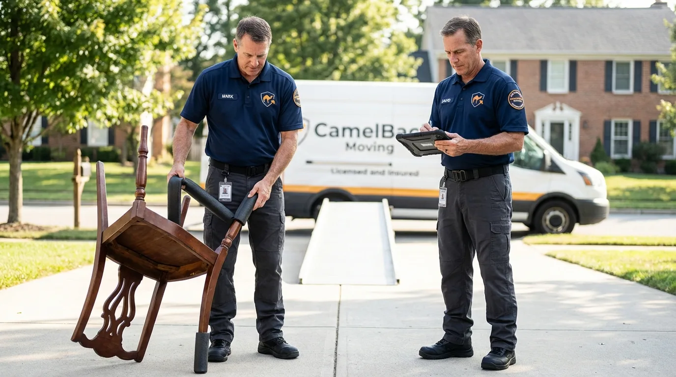Movers inspecting furniture for damage prevention before loading in Eden Valley, MN